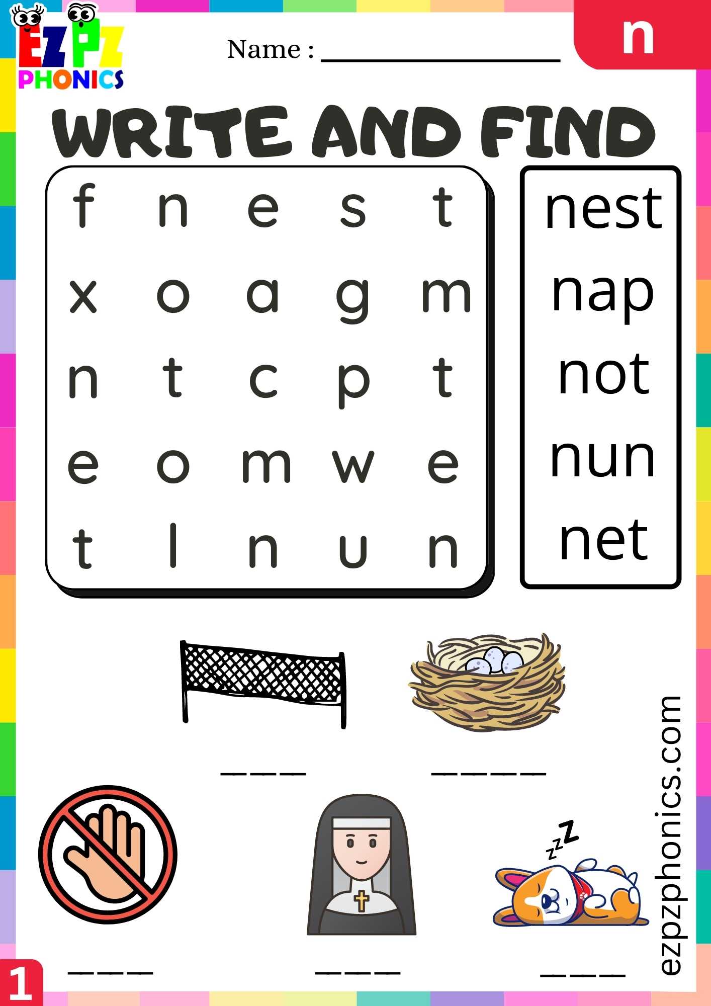 Letter N Write And Find Beginning Sounds Worksheet